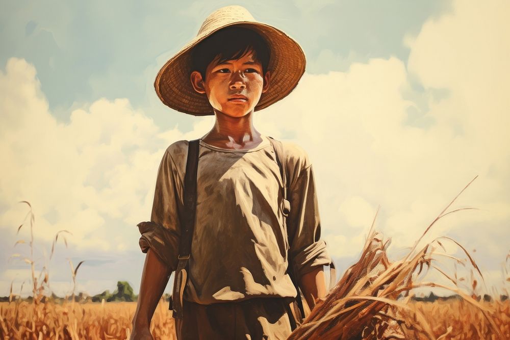 Thai boy painting outdoors harvest.