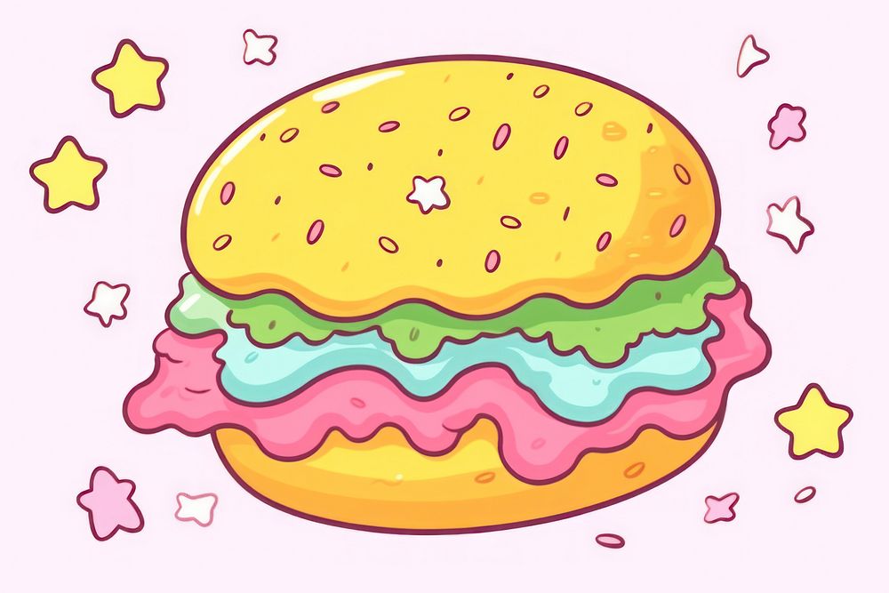 Doodle illustration burger cartoon food celebration.