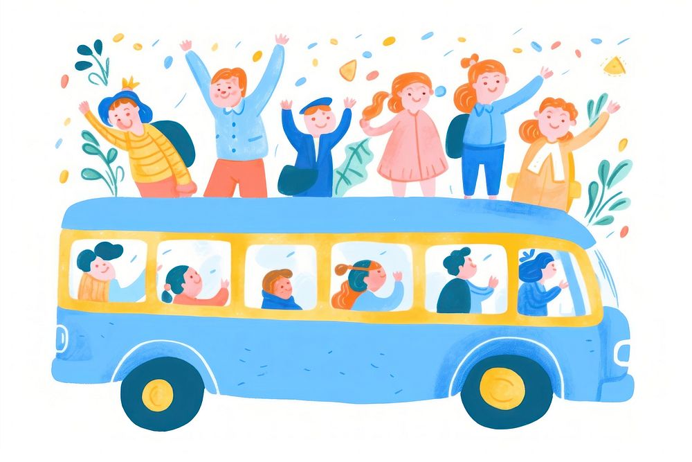 Doodle illustration people in a bus vehicle cartoon transportation.