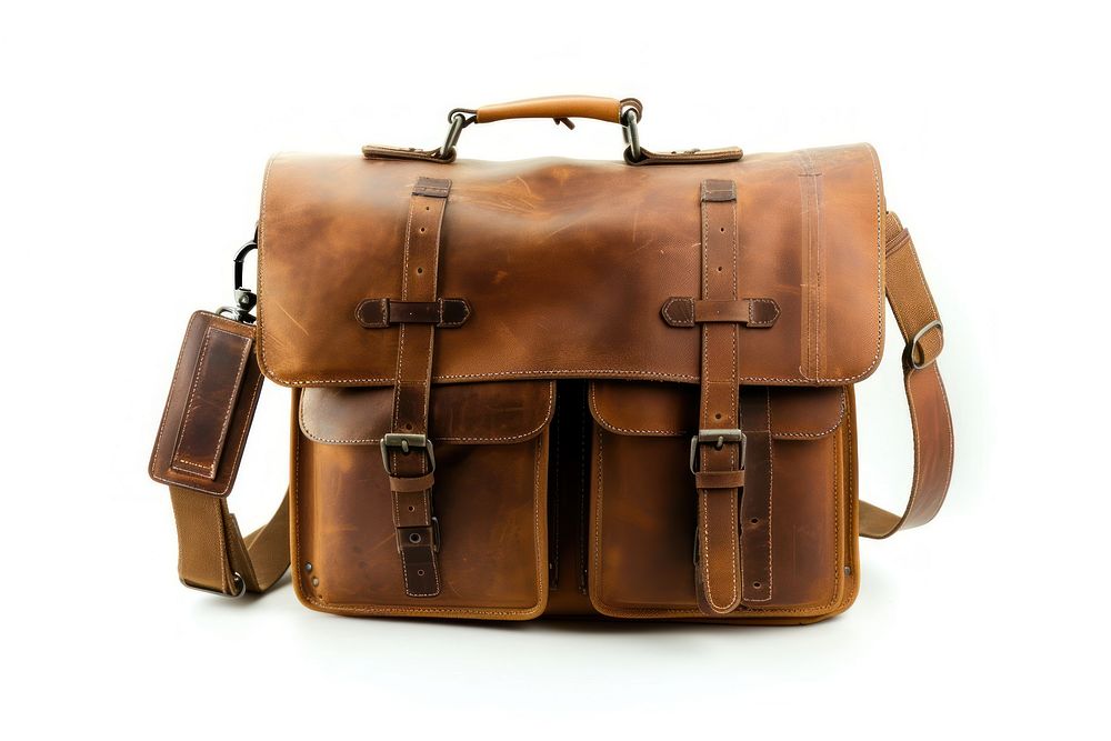 Hand-held college bag briefcase handbag white background.