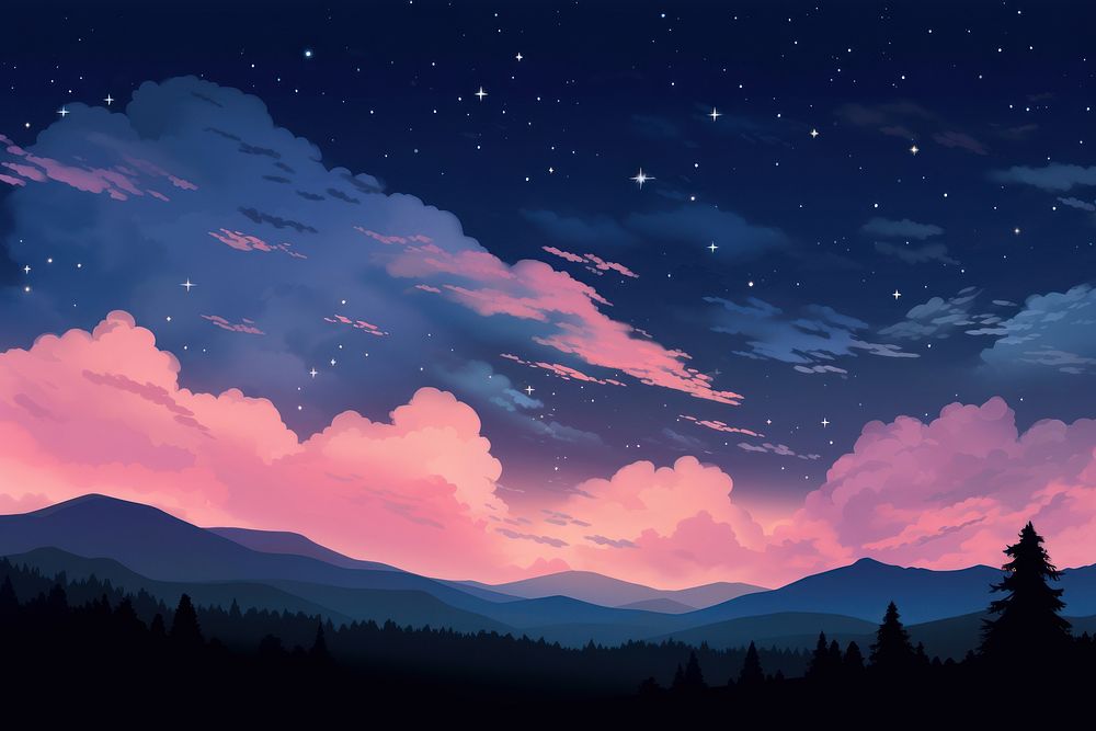 Midnight sky landscape mountain outdoors.