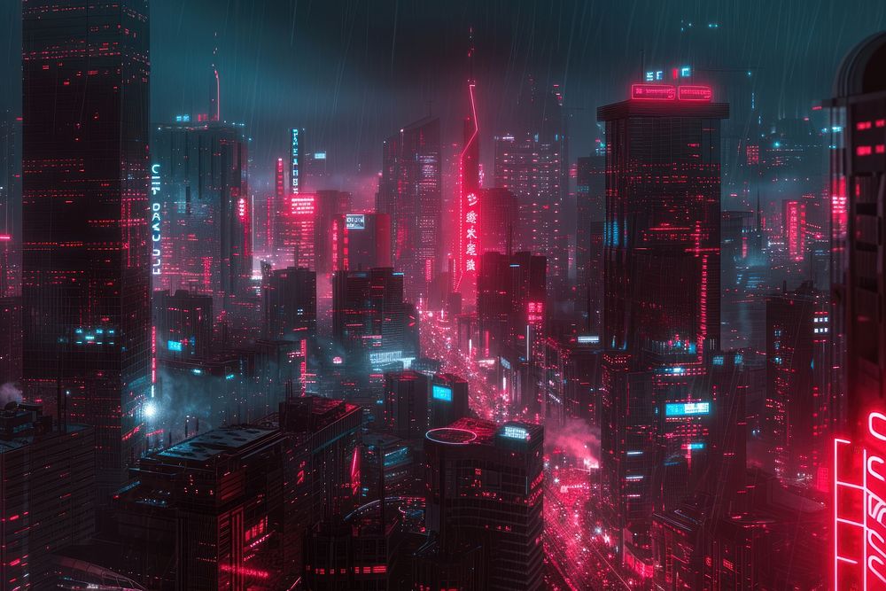 Cyberpunk city architecture metropolis.