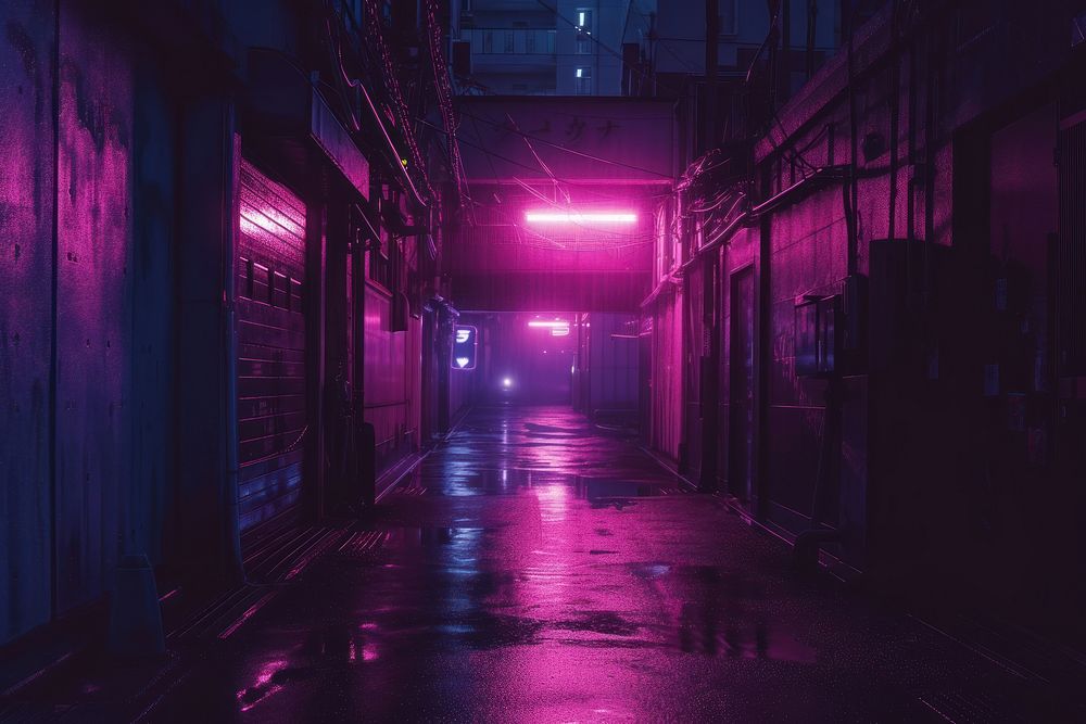 Cyberpunk lighting street alley.