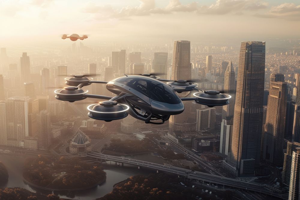 Flying vehicles architecture cityscape aircraft.