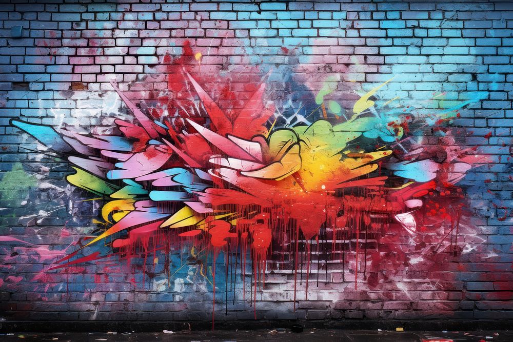 Vibrant colors spray chaos wall architecture graffiti.