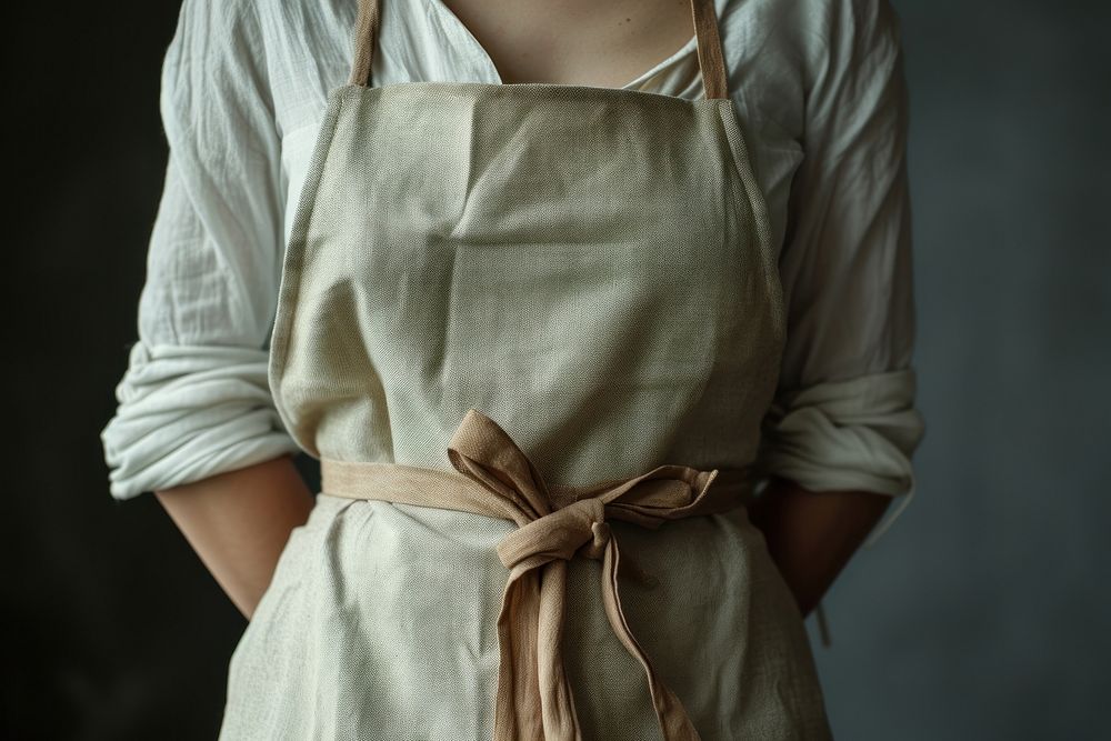 Woman wearing apron adult midsection outerwear.