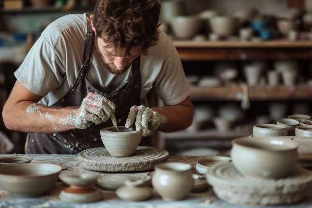 Men make ceramic craft pottery adult art.