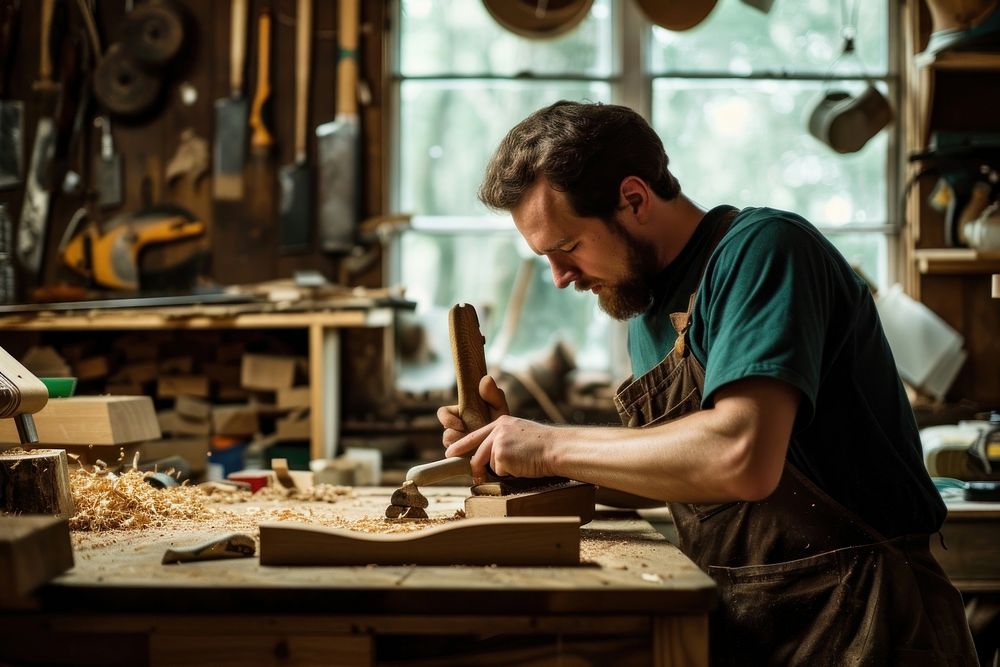 Men make woodcraft adult concentration metalworking.