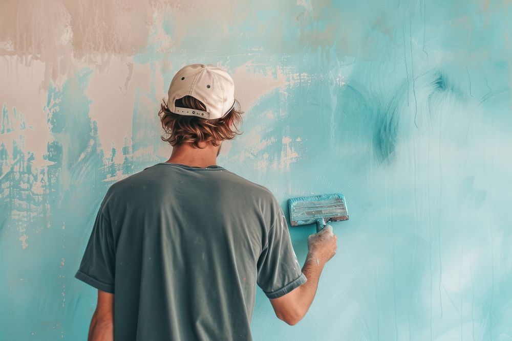 Men paint wall adult architecture improvement.