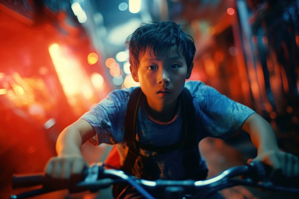 Thai boy bicycle night bike.