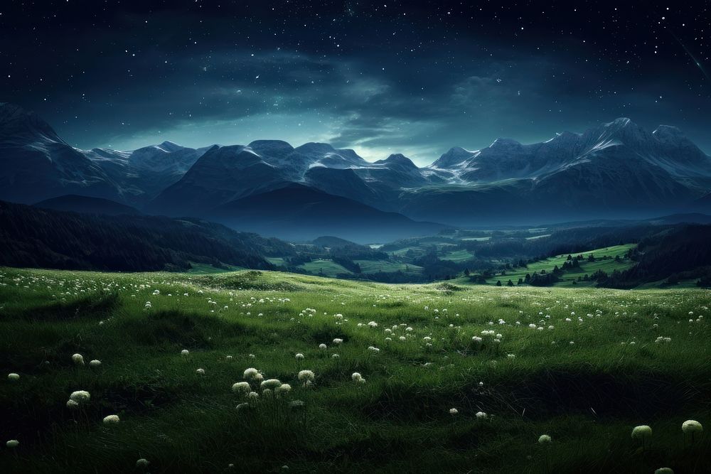 Photo of a grass land night landscape grassland.