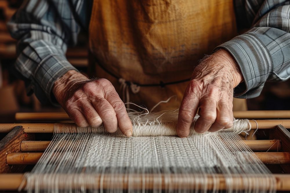 Weaving small rug adult hand loom.