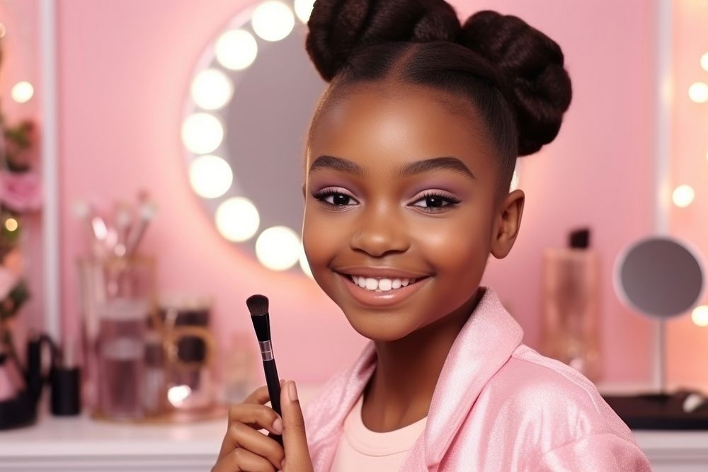 Kid girl makeup broadcasting cosmetics hairstyle happiness.