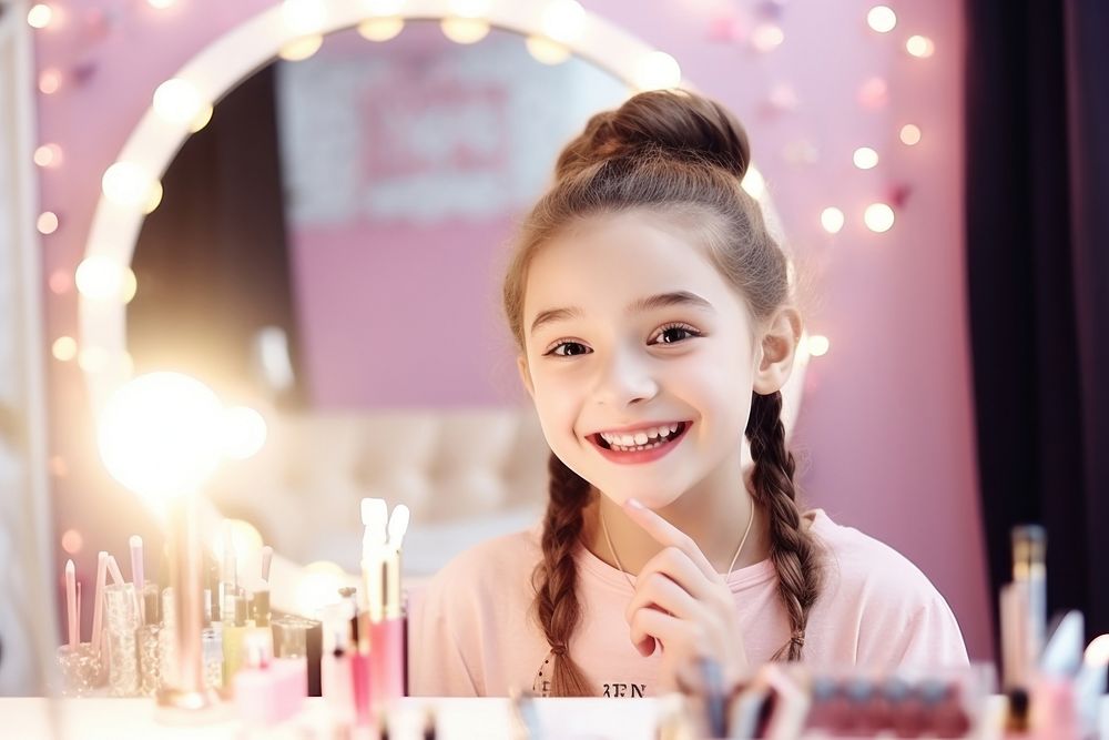 Kid girl makeup broadcasting accessories hairstyle happiness.