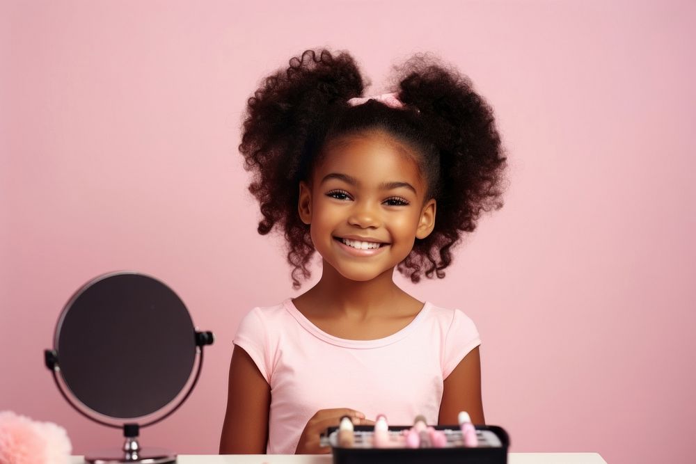 Kid girl makeup broadcasting child smile photo.