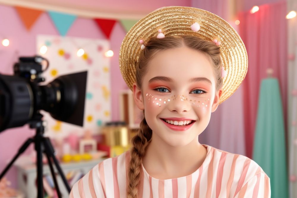 Kid girl makeup broadcasting smile photo photography.