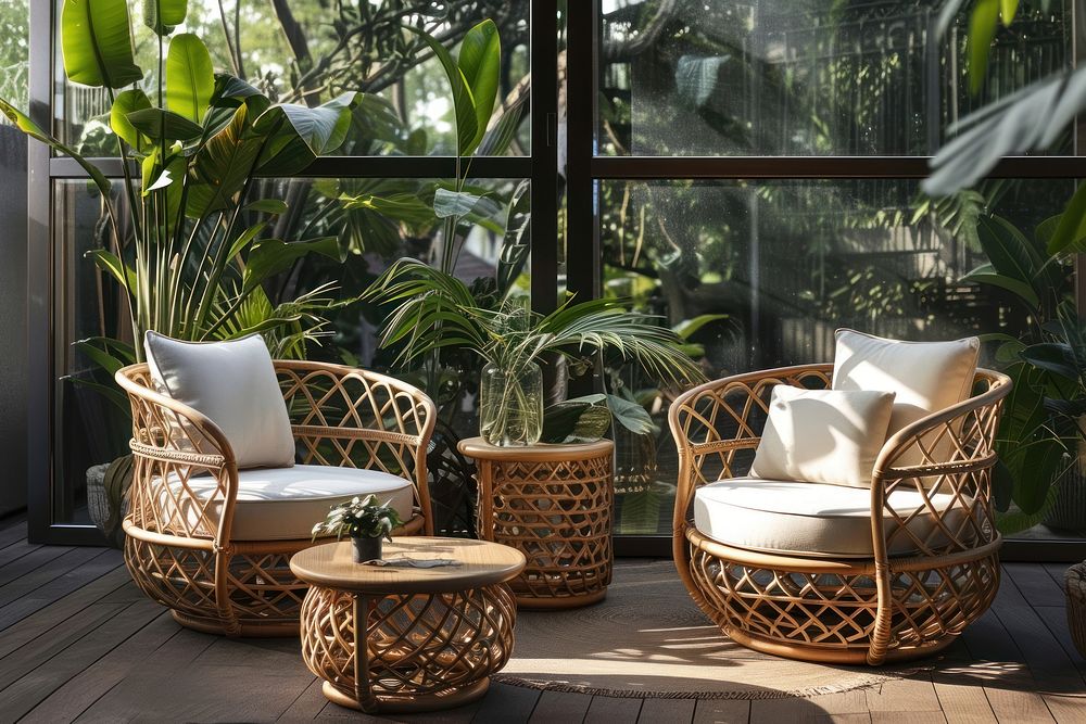 Stylish rattan furniture outdoors cushion window.