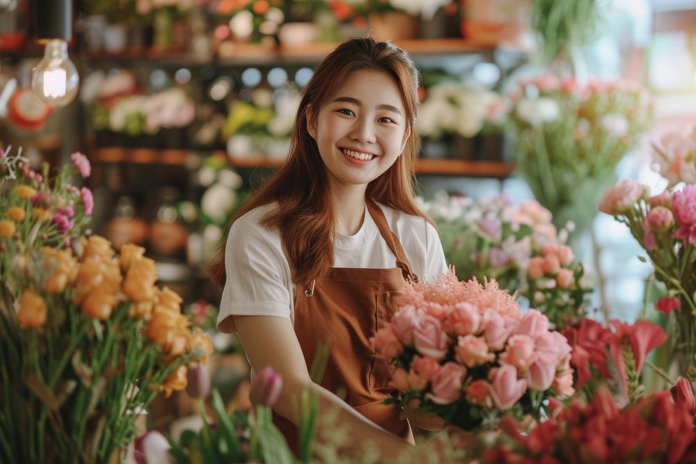 Arranging flowers store smile small business.
