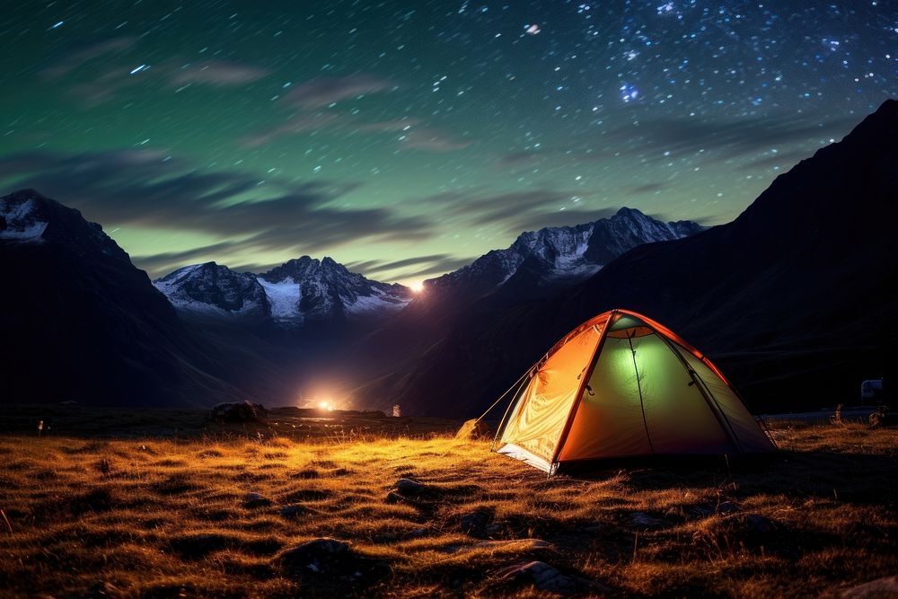 Photo of a tent night outdoors camping.