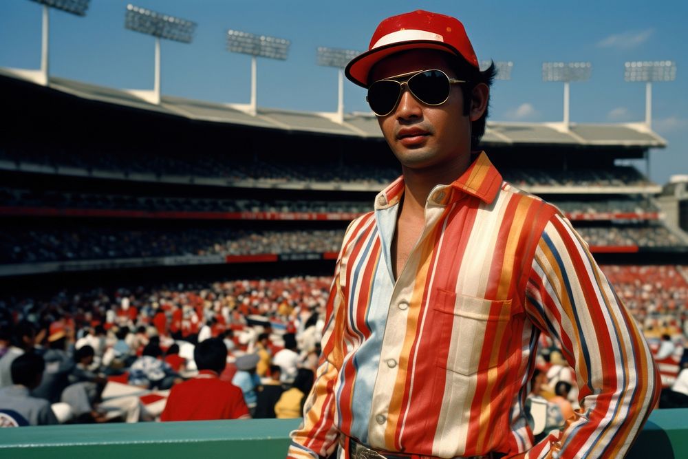Stadium sunglasses baseball portrait.