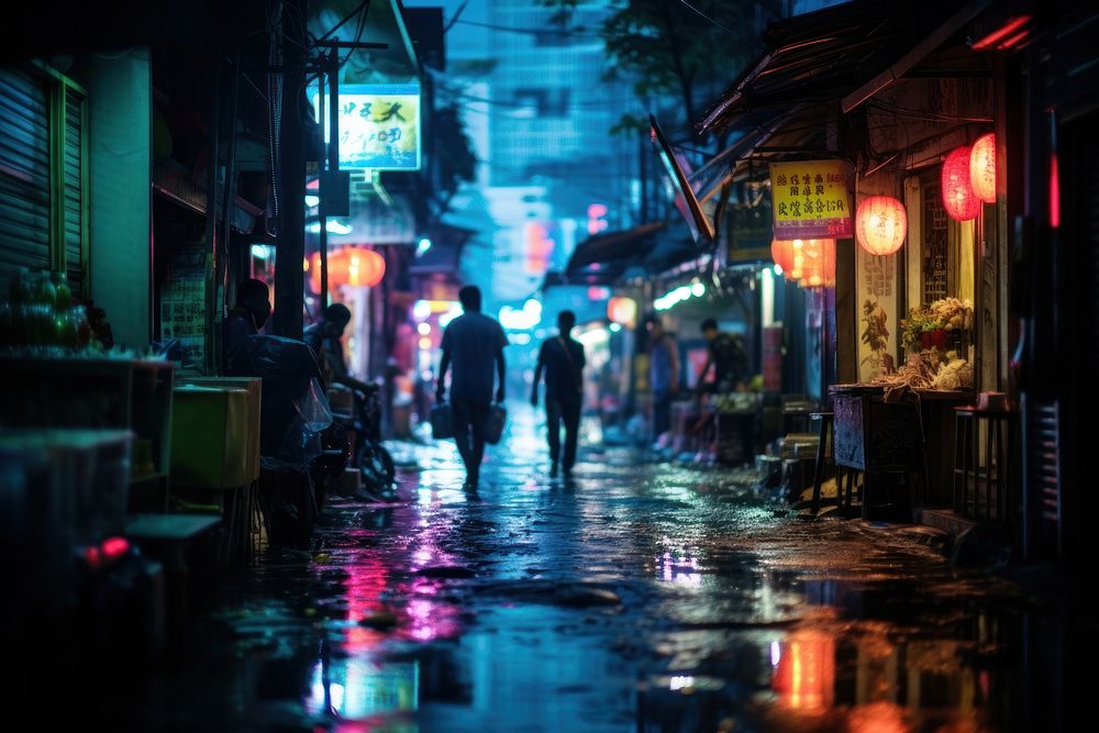 Thai people nightlife street alley.