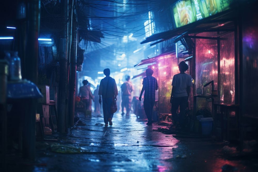 Thai people street nightlife walking.