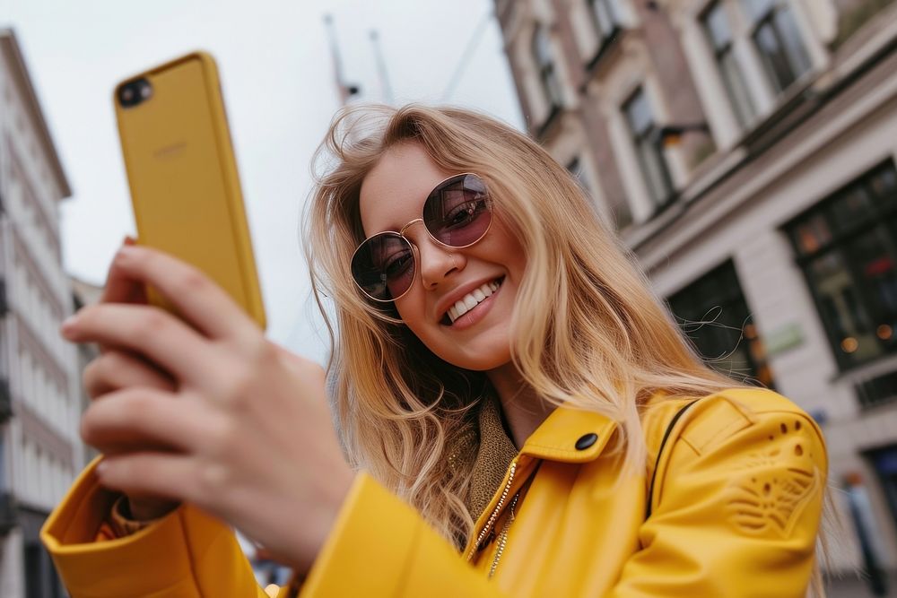 Woman influencer vlogging selfie smile adult.