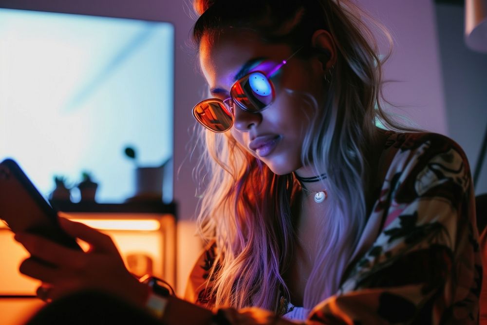 Woman influencer vlogging portrait glasses adult.
