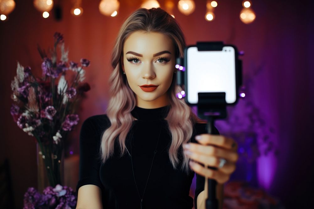 Woman influencer vlogging portrait selfie adult.