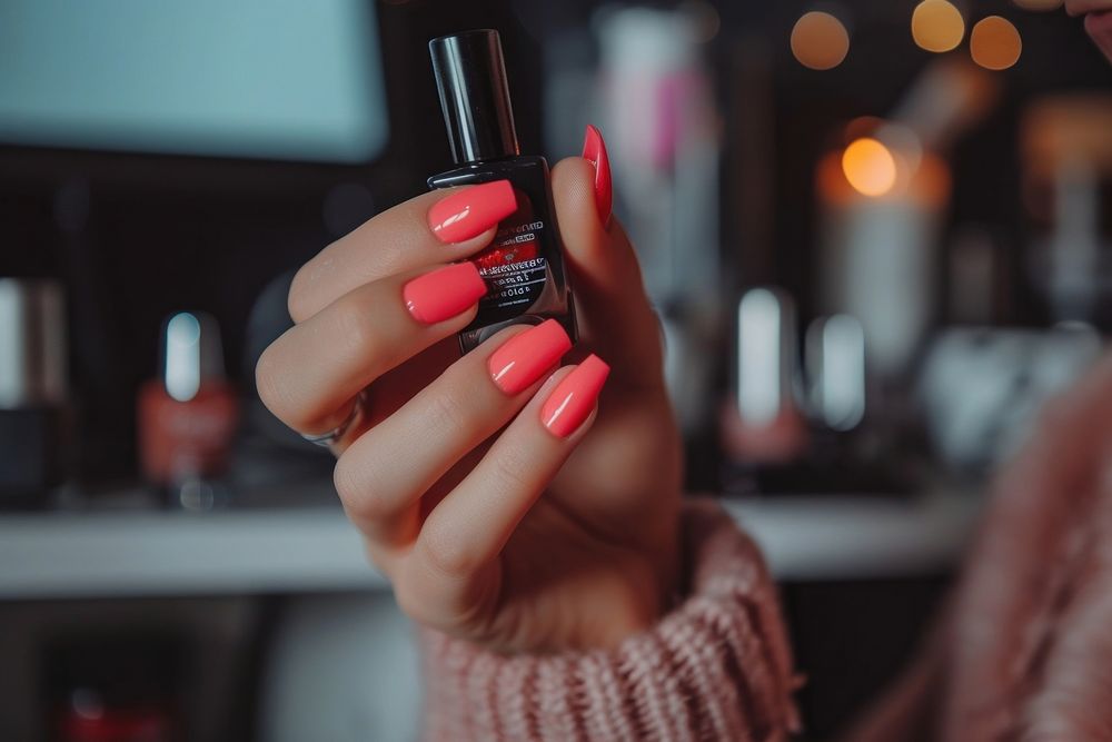 Women paint nail cosmetics lipstick fingernail.