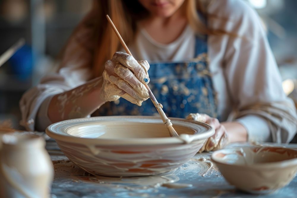 Women paint ceramic brush adult art.