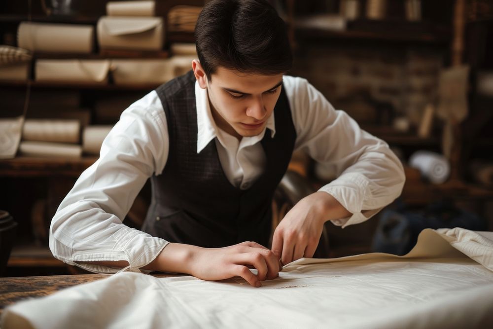 Young tailor working concentration contemplation craftsperson.