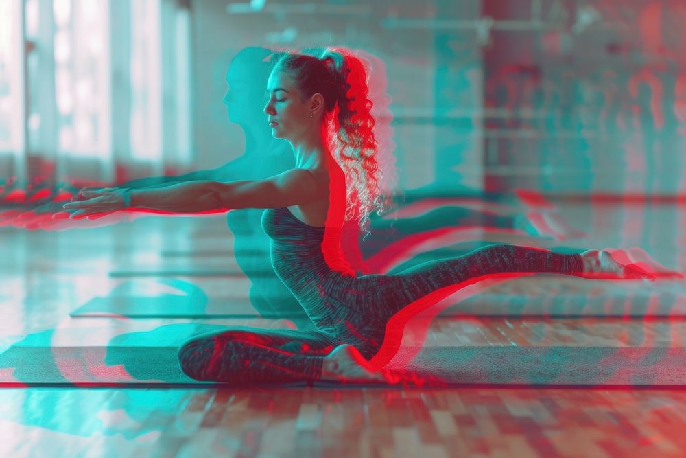 Anaglyph Woman stretching before exercise dancing sports adult.