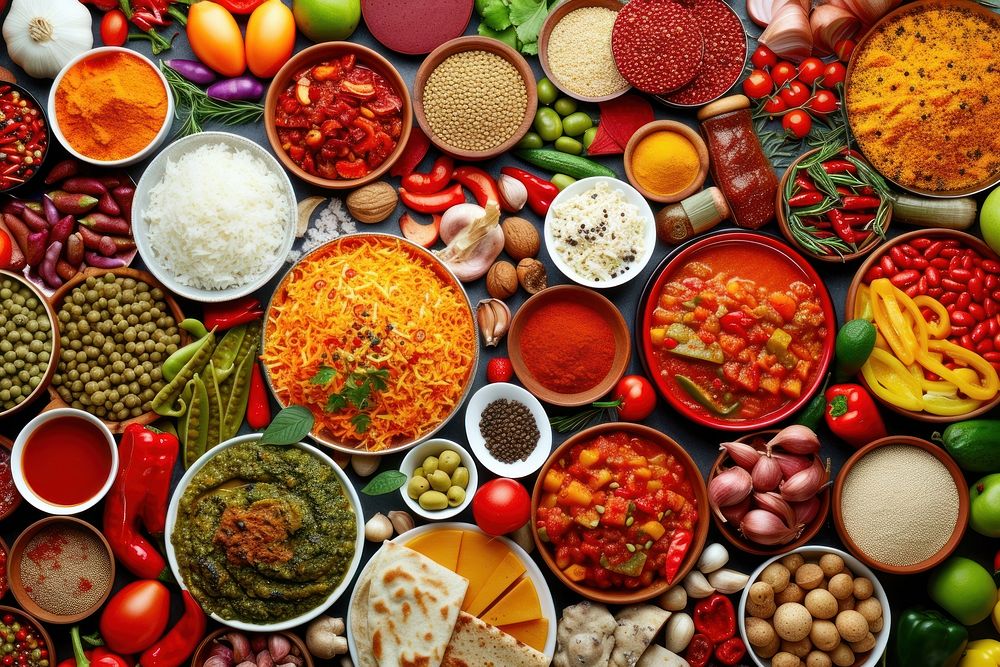 Indian food backgrounds arrangement collection.