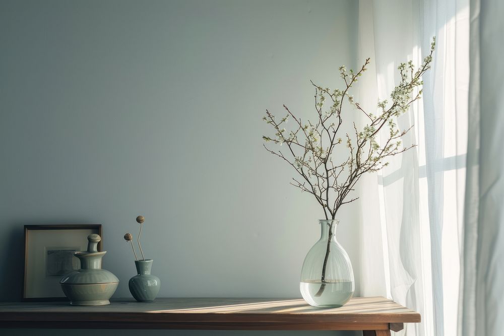 Vase windowsill flower branch.