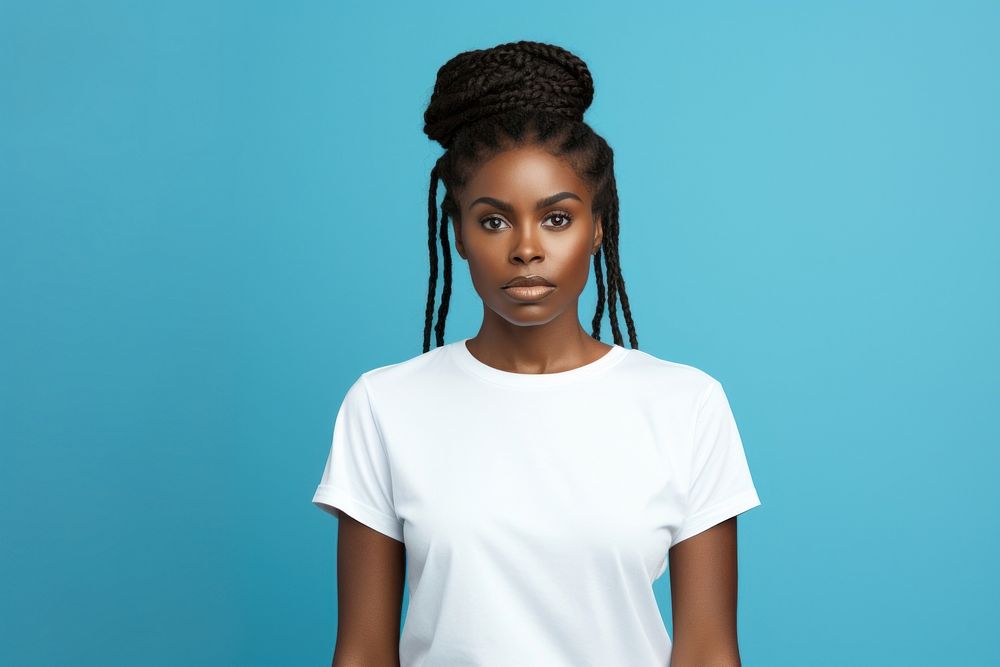 Black woman with white clear t shirt portrait t-shirt photo.