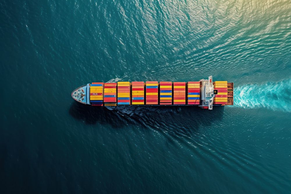 Aerial top view of cargo maritime ship container shipping carrying.