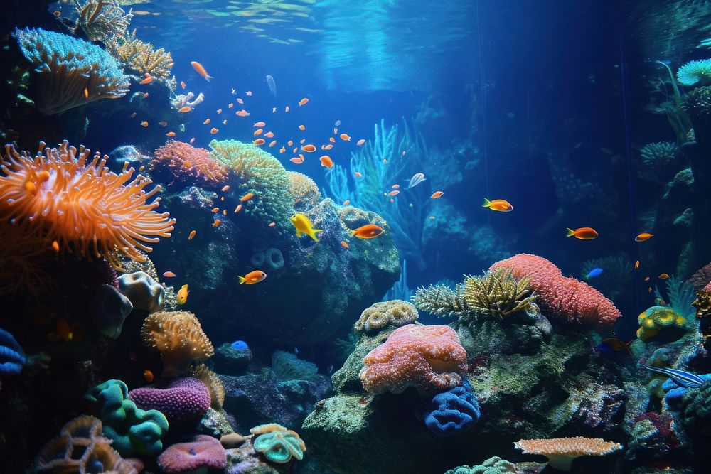 Coral reef under the sea ocean aquarium outdoors.