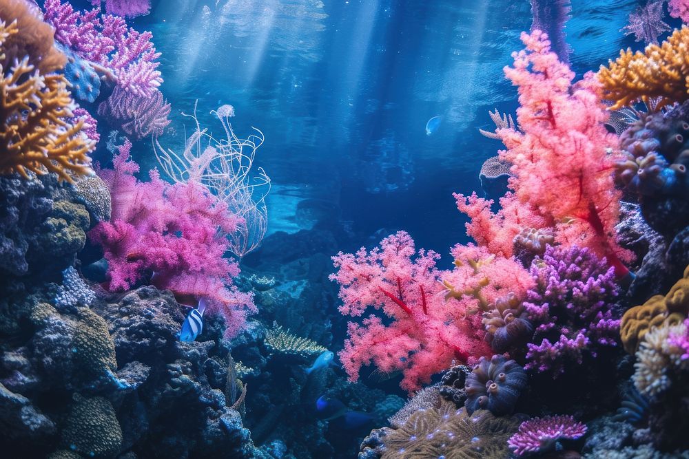Coral reef under the sea underwater outdoors aquarium.