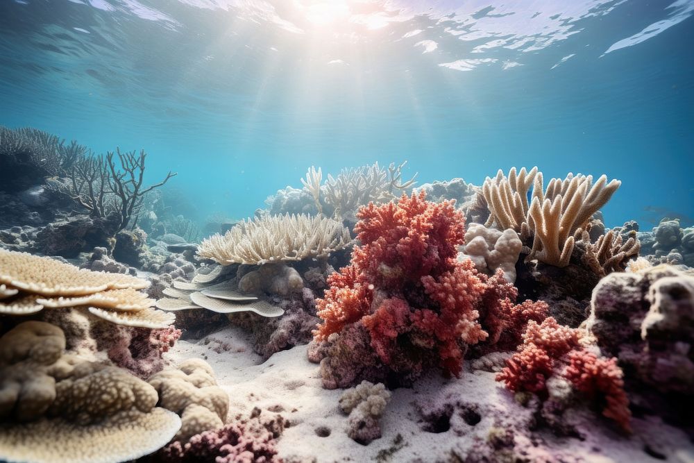 Dead coral reef ocean sea underwater.