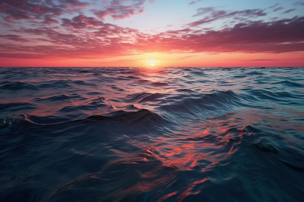 Surface of the ocean at dusk outdoors horizon sunrise.