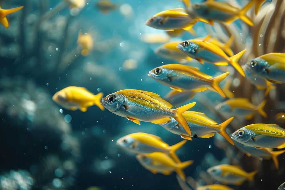 School of fish swimming under water of sea outdoors nature animal.