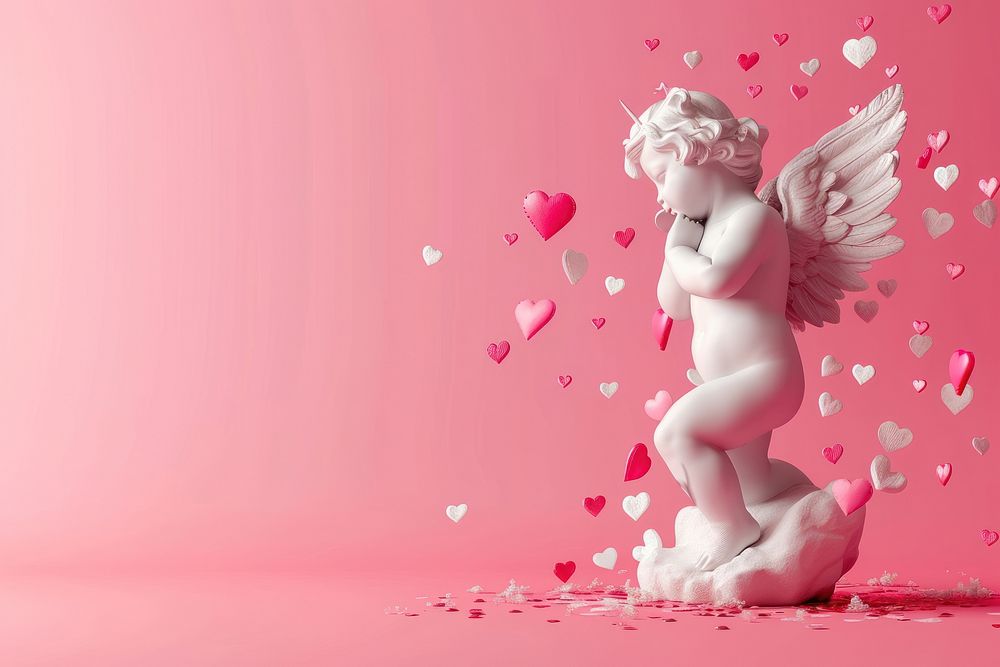 Cupid angel heart pink.