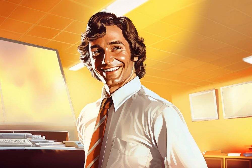 Smiling young business man Job interview computer smiling office.