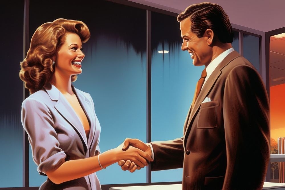 Business woman manager handshaking greeting office adult.