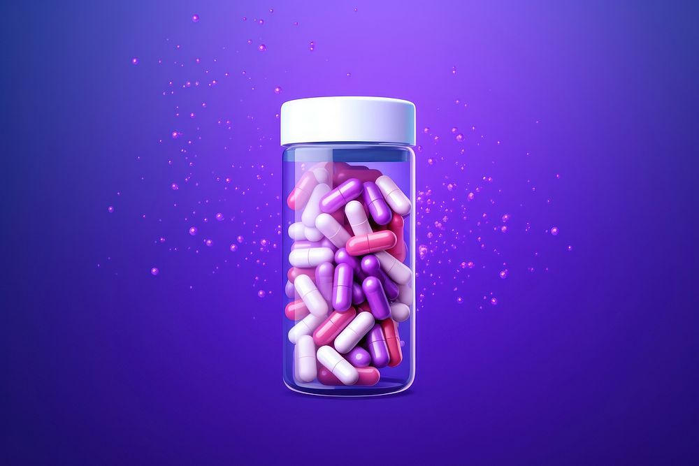 Pill capsule violet biochemistry.