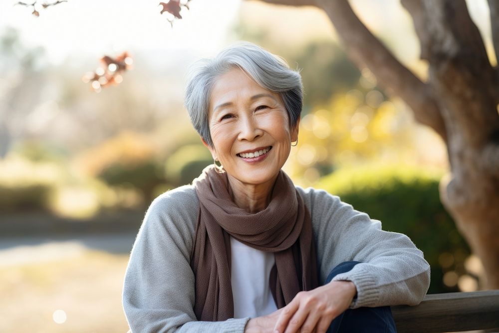 The elderly female counselor smile happiness person.