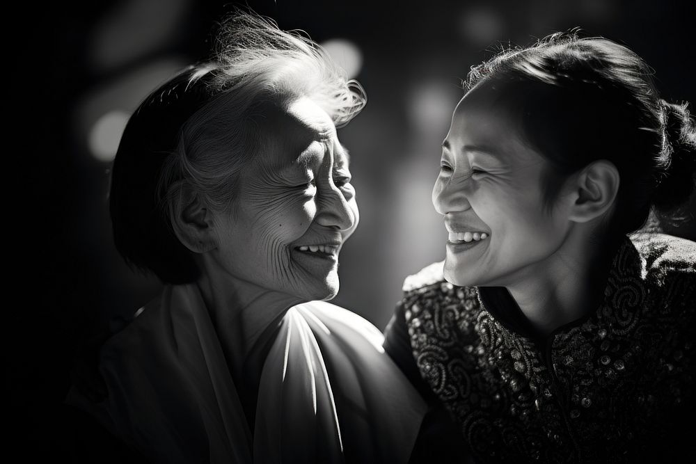 The elderly female mentor smile happiness laughing.