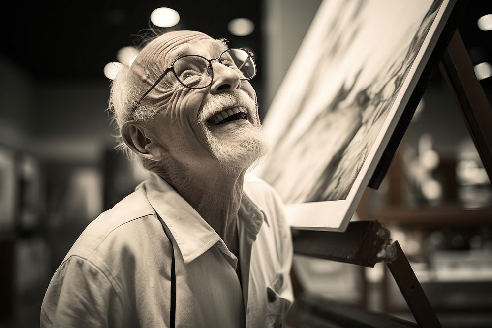 The elderly male artist portrait glasses adult.