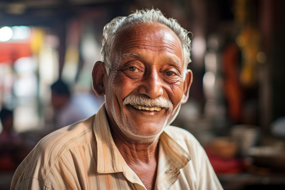 The elderly male artist portrait adult smile.